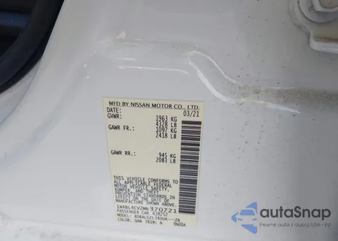 2021 Nissan Altima Sr Fwd from USA, damaged, VIN 1N4BL4CV2MN370721